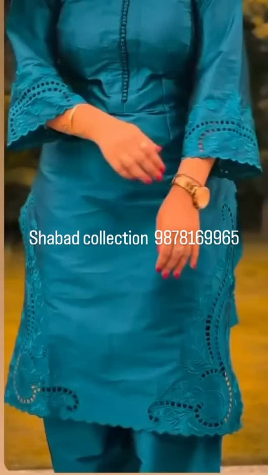 Neel Teal Scalloped Kurta
